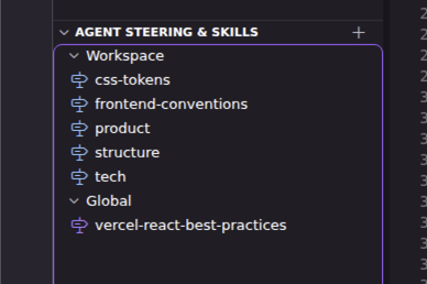 Kiro panel showing the react-best-practices skill installed